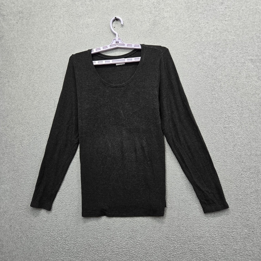 Eileen Fisher Women Shirt L Dark Gray Scoop Neck‎ Pullover Long Sleeve Stretch
